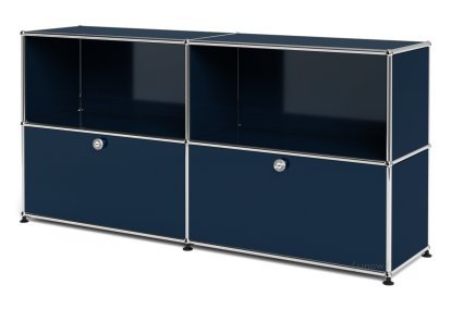 USM Haller Sideboard L, Customisable, Steel blue RAL 5011, Open, With 2 drop-down doors