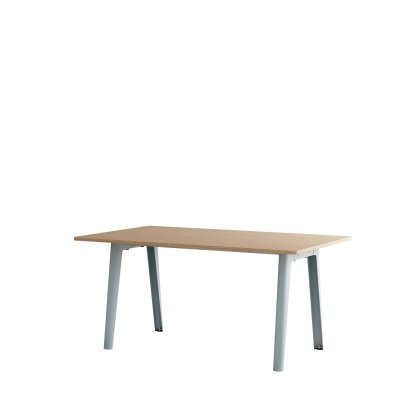 New Modern Dining Table Rectangular, Metal/Wood, 160 x 95 cm, Oak finish, Pale blue