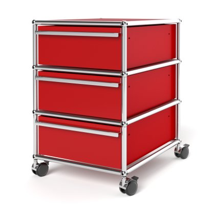 USM Haller Mobile Pedestal with 3 Drawers Type 1 (with Counterbalance), No locks, USM ruby red