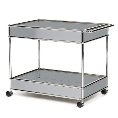 USM Haller Bar Trolley Type II with panelling, USM matte silver, Soft castors for hard floor surfaces