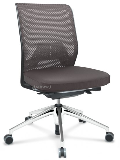 ID Mesh, FlowMotion-with tilt mechanism, with seat depth adjustment, Without armrests, 5 star foot, polished aluminium, Basic dark, Silk mesh seat cover, diamond mesh back, Brown, Soft castors for hard floor surfaces