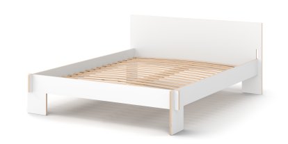 Siebenschläfer Bed, 160 x 200 cm, With headboard, White, With rollable slatted base