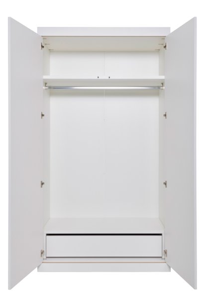 Flai Wardrobe, Large (216 x 118 x 61 cm), Melamine white with birch edge, Configuration 3