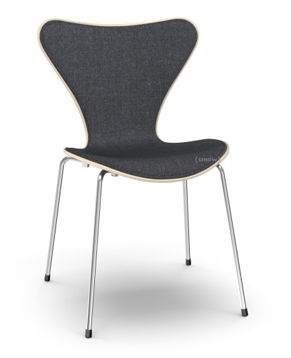 Series 7 Chair 3107 Front Upholstered, Clear varnished wood, Natural beech, Remix 183 - Black, Chrome