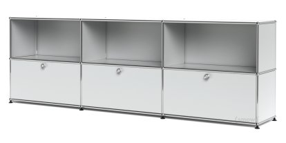 USM Haller Sideboard XL, Customisable, USM matte silver, Open, With 3 drop-down doors
