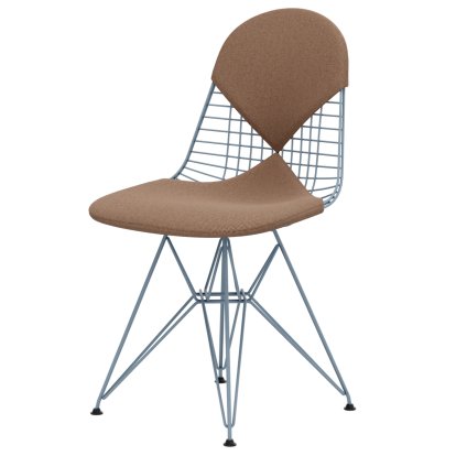 Wire Chair DKR , Powder-coated sky blue, Seat and backrest cushion (Bikini), Hopsak cognac / ivory