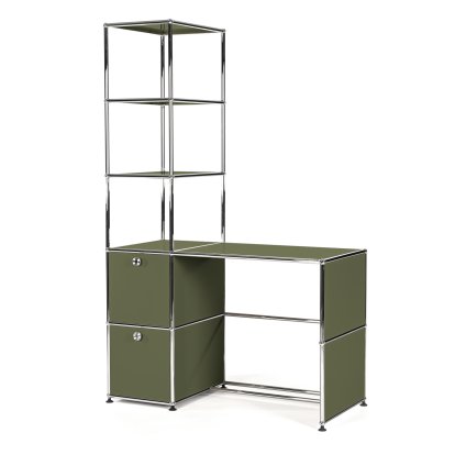 USM Haller Desk With Shelf Unit, Olive green RAL 6003