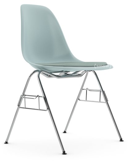 Eames Plastic Side Chair RE DSS / DSS-N, Ice grey, With seat upholstery, Ice blue / ivory, With linking element (DSS)