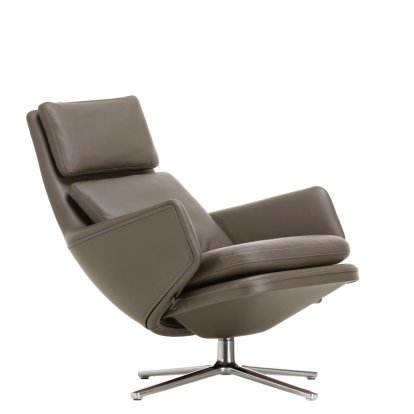 Grand Relax Lounge Chair, Without Ottoman, Leather Premium F, umbra grey, Polished, 46,5 cm