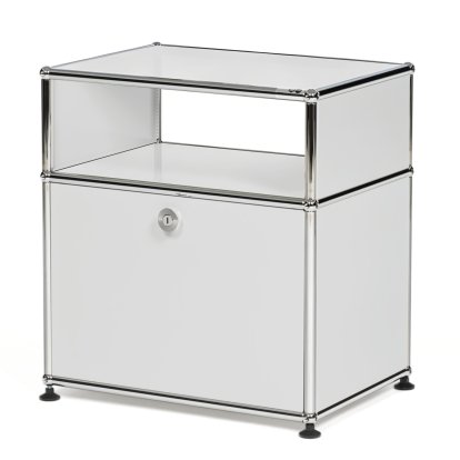 USM Haller bedside cabinet with hinged door and intermediate shelf, Light grey RAL 7035