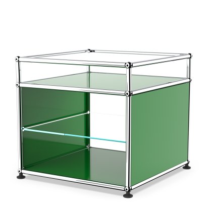 USM Haller side table with extension and glass divider shelf , USM green