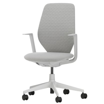 ACX Soft Swivel Chair, With forward tilt, with seat depth adjustment, Fixed Armrests, Soft grey, Seat Grid Knit, stone grey, Hard castor for carpet