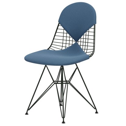 Wire Chair DKR , Powder-coated dark green, Seat and backrest cushion (Bikini), Apollo sky blue / light grey
