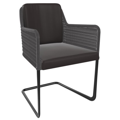 D43 Armchair, Wickerwork I - graphite grey, Leather - black brown, Black