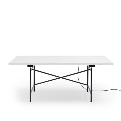 Eiermann 1 Table E (Electric Height Adjustment), White melamine with white edge, 180 x 90 cm, Black, With cable duct