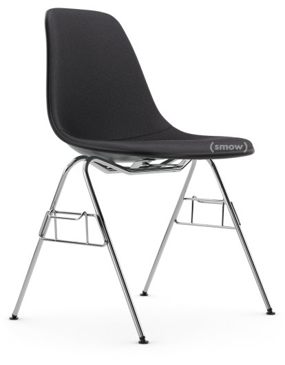 Eames Plastic Side Chair RE DSS / DSS-N, Granite grey, With full upholstery, Dark grey, With linking element (DSS)