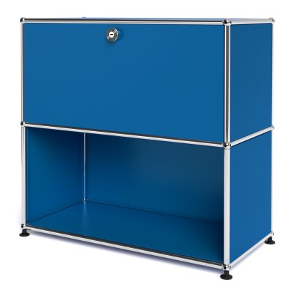 USM Haller Sideboard M, Customisable, Gentian blue RAL 5010, With drop-down door, Open