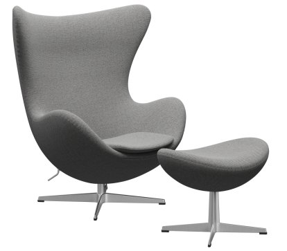 Egg Chair, Re-wool, 108 - Off white / natural, Satin polished aluminium, With footstool
