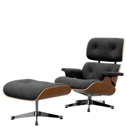 Eames Lounge Chair & Ottoman Calma, Walnut, natural, Calma, dark grey, 89 cm, Aluminium polished