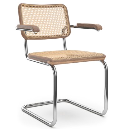 S 64 V Pure Materials Cantilever Chair, Walnut / natural, Chrome-plated, Black plastic glides with felt