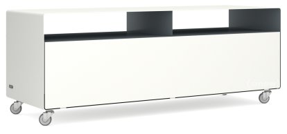 TV Lowboard R 109, Bicoloured, Pure white (RAL 9010) - Basalt grey (RAL 7012), Industrial castors