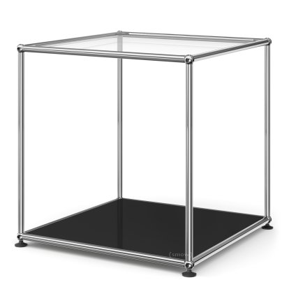 USM Haller High Side Table 50, Upper panel glass, lower panel metal, Graphite black RAL 9011
