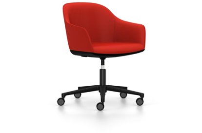 Softshell Chair with five star base, Aluminum base powder coated basic dark, Plano, Poppy red, Hard castors for carpets