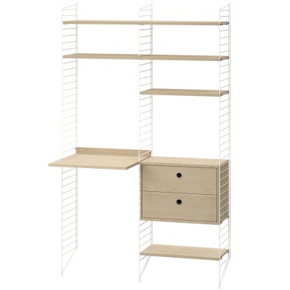 Floor Shelf with Desk and Storage, Shelves ash, panels white