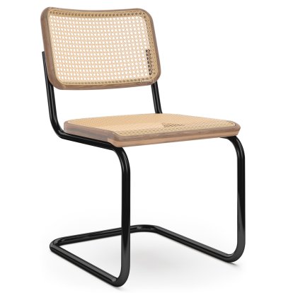 S 32 V Pure Materials Cantilever Chair, Walnut / natural, Deep Black (RAL 9005), Black plastic glides with felt