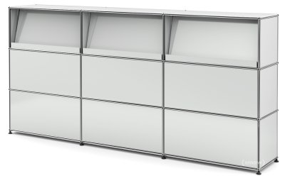 USM Haller Counter Type 2 (with Angled Shelves), Light grey RAL 7035, 225 cm (3 elements), 35 cm