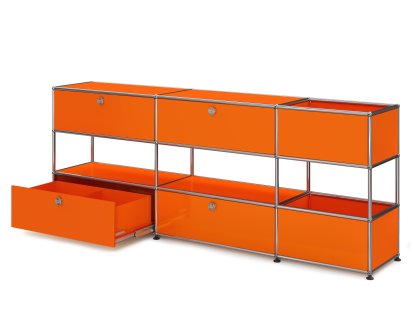 USM Haller Kids Sideboard L with storage boxes, Self-coloured, Pure orange RAL 2004, With drop-down door and extension door (incl. metal box insert)