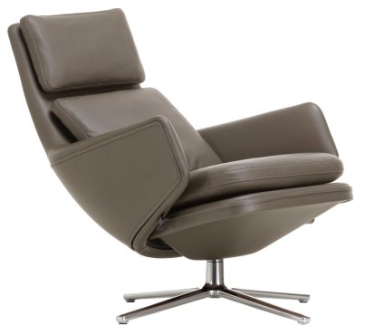 Grand Relax Lounge Chair, Without Ottoman, Leather Premium F, umbra grey, Polished, 46,5 cm