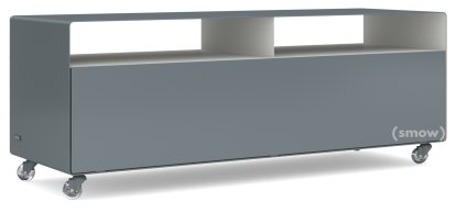 TV Lowboard R 109, Bicoloured, Basalt grey (RAL 7012) - Pure white (RAL 9010), Transparent castors