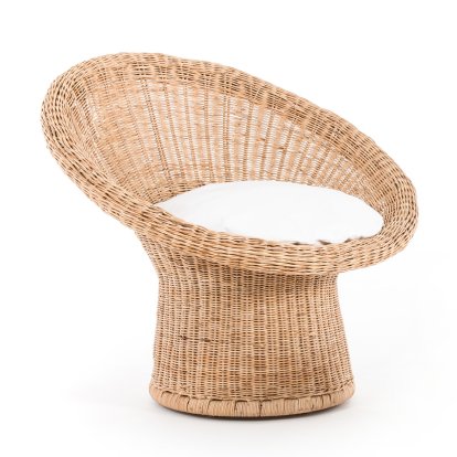 Rattan Chair E 10, Natural wicker, With cushion, white cotton