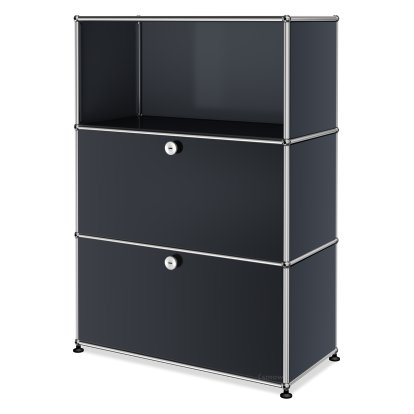 USM Haller Highboard M, Customisable, Anthracite RAL 7016, Open, With drop-down door, With drop-down door