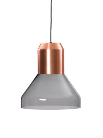 Bell Light Pendant Lamp, Copper, Grey crystal glass, H 23 x ø 35 cm