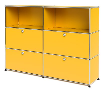 USM Haller Highboard L, Customisable, Golden yellow RAL 1004, Open, With 2 drop-down doors, With 2 drop-down doors