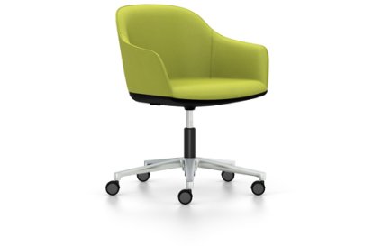 Softshell Chair with five star base, Aluminium polished, Plano, Avocado, Soft castors for hard floor surfaces