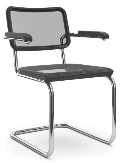 S 64 / S 64 N Cantilever Chair, Stretched synthetic netting, Black stained beech, Black plastic glides with felt
