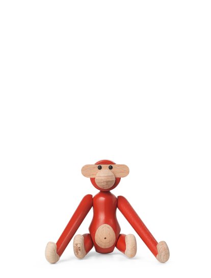 Monkey Wooden Figure, Mini (H 9,5 cm), Beech/Red