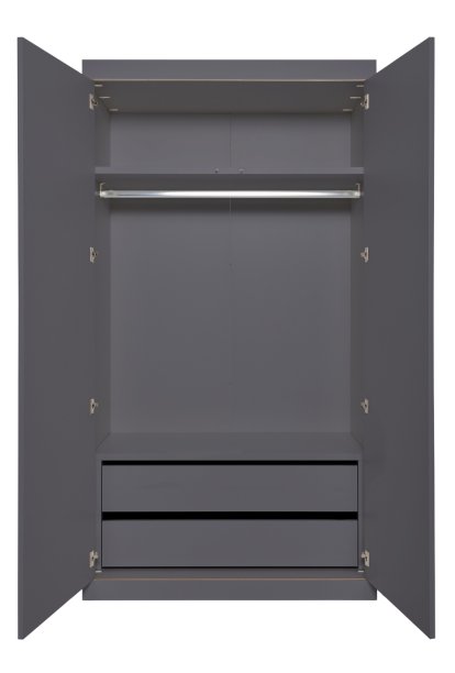 Flai Wardrobe, Large (216 x 118 x 61 cm), Melamine anthracite with birch edge, Configuration 4