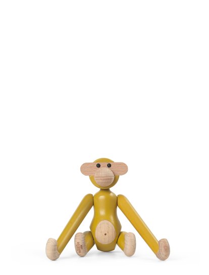 Monkey Wooden Figure, Mini (H 9,5 cm), Beech/yellow 