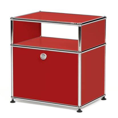 USM Haller bedside cabinet with hinged door and intermediate shelf, USM ruby red