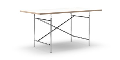 Eiermann Table, White melamine with oak edge, 160 x 80 cm, Chrome, Vertical,  offset (Eiermann 2), 100 x 66 cm