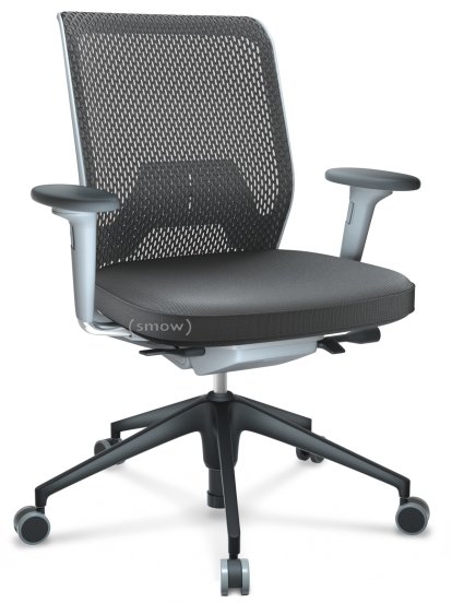 ID Mesh, FlowMotion-without tilt mechanism, without seat depth adjustment, With 2D armrests, 5 star foot , basic dark plastic, Soft grey, Silk mesh seat cover, diamond mesh back, Asphalt, Soft castors for hard floor surfaces
