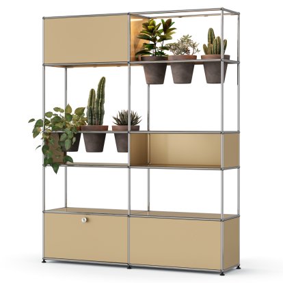 USM Haller E Plant World Room Divider, USM beige, Basalt, LED lighting warm white