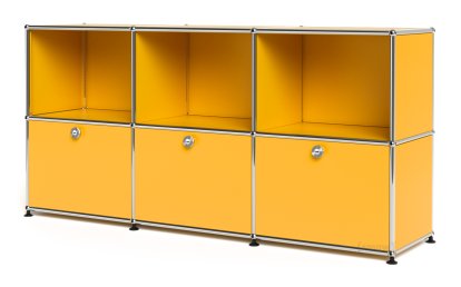 USM Haller Sideboard 50, Customisable, Golden yellow RAL 1004, Open, With 3 drop-down doors