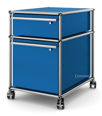 USM Haller Mobile Pedestal with Hanging File Basket, All compartments with a lock, Gentian blue RAL 5010