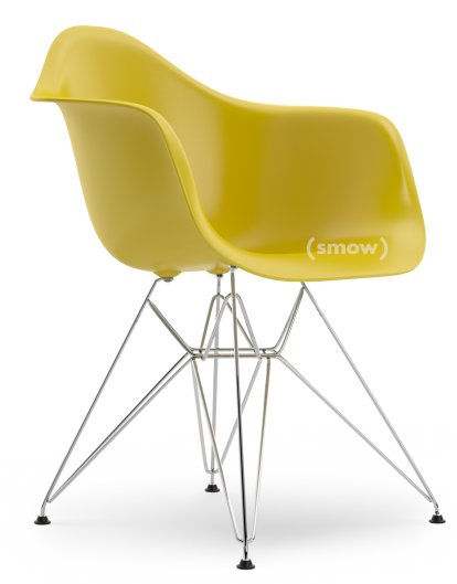 Eames Plastic Armchair RE DAR, Mustard, Without upholstery, Without upholstery, Standard version - 43 cm, Chrome-plated