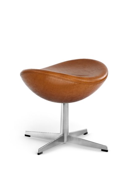 Egg Footstool, Leather Grace, Walnut, Satin polished aluminium